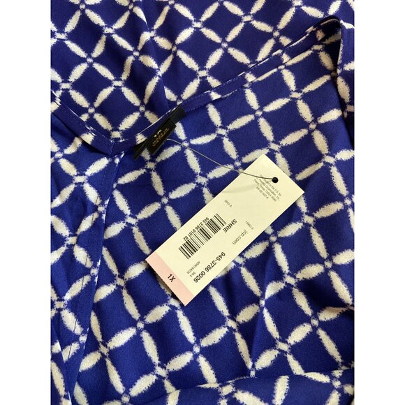 Worthington Woman Sleeveless V-Neck Top 1X Blue White Geometric Preppy - Picture 4 of 6